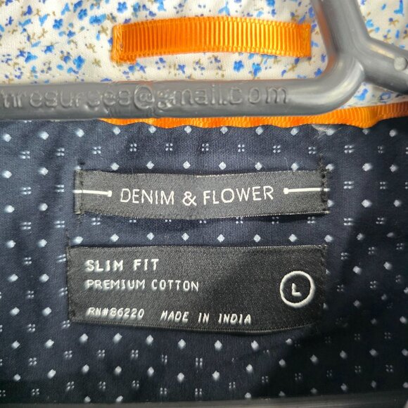 Mens Denim & Flower Slim Fit Gray Shirt Long Sleeve Button-Up 100% Cotton Size L - Picture 2 of 8